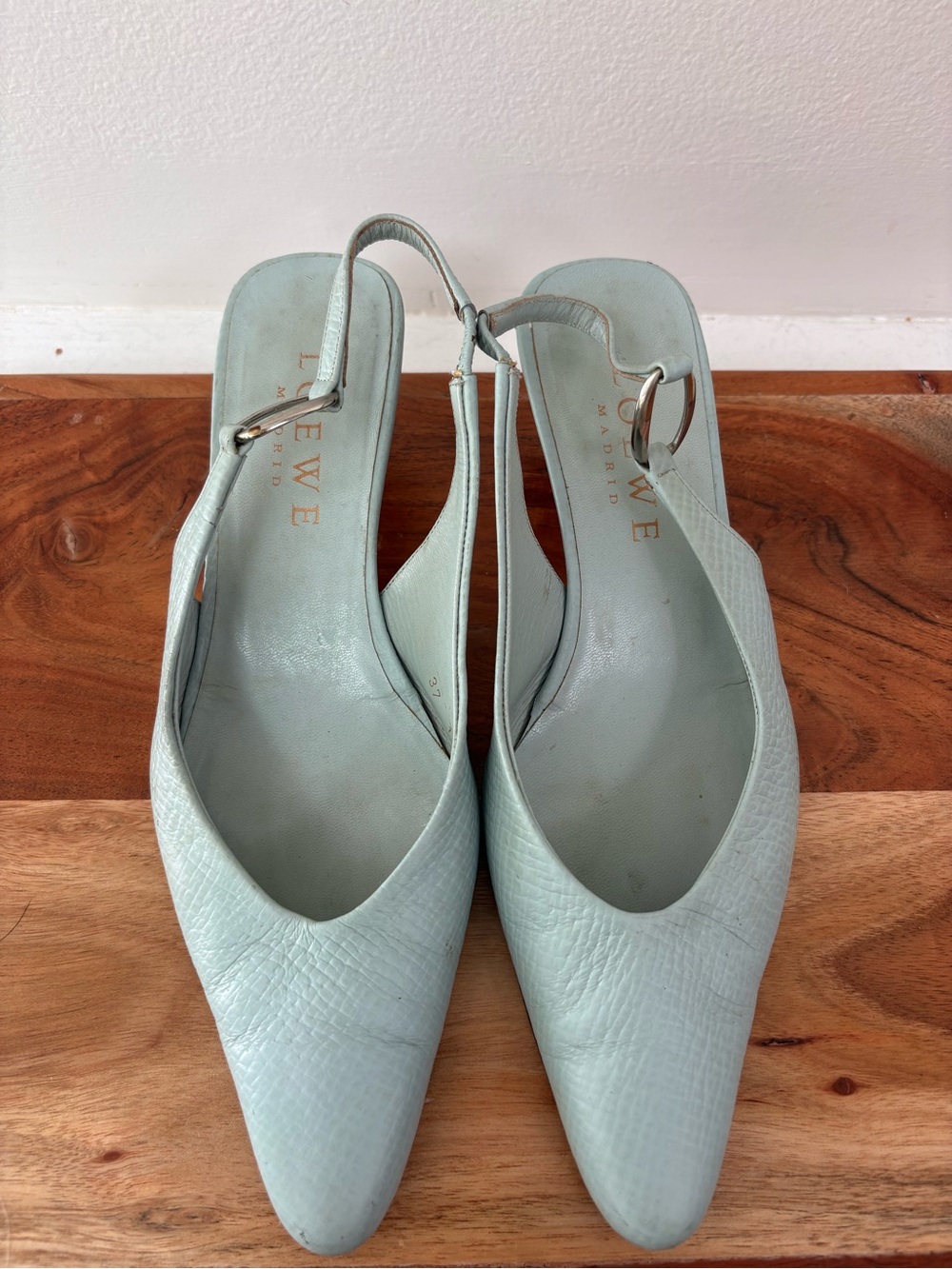 Vintage LOEWE Light Blue Leather Slingback Kitten Heels